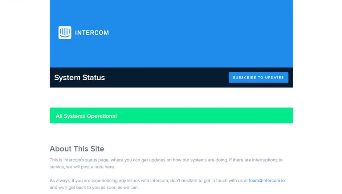 Status Page on Intercom