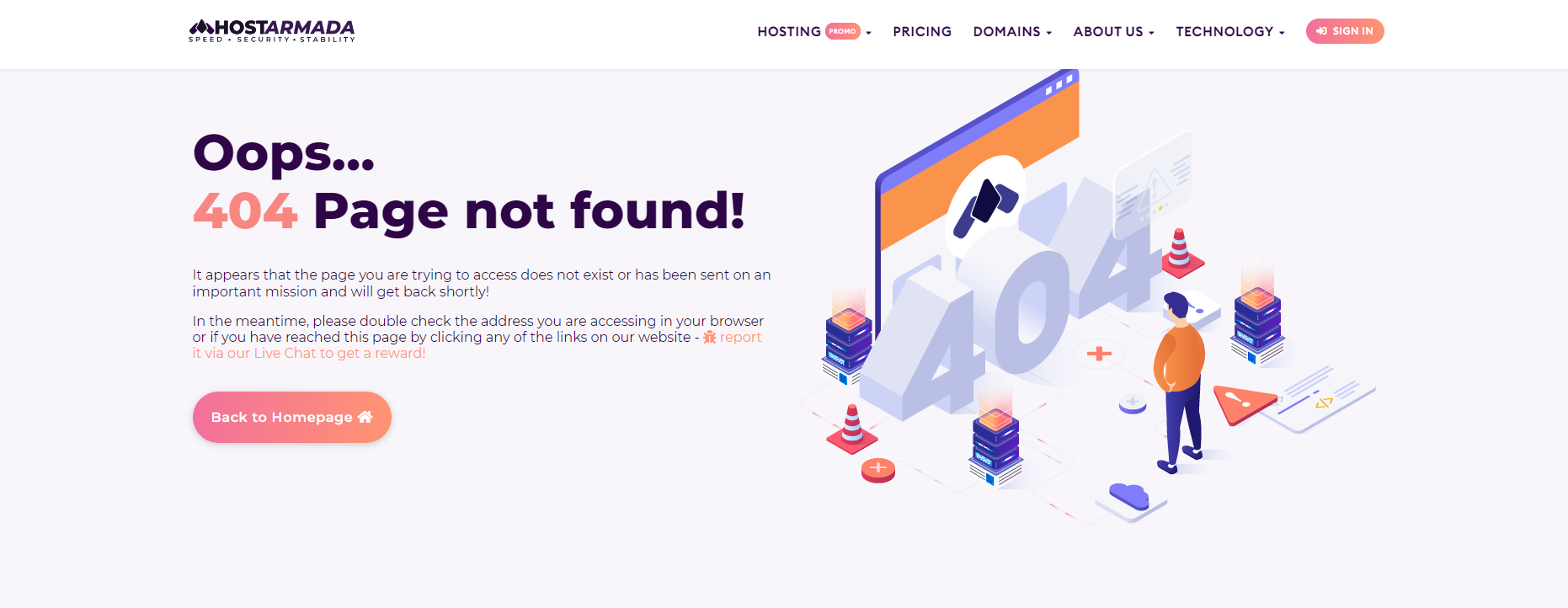Screenshot of HostArmada 404 page