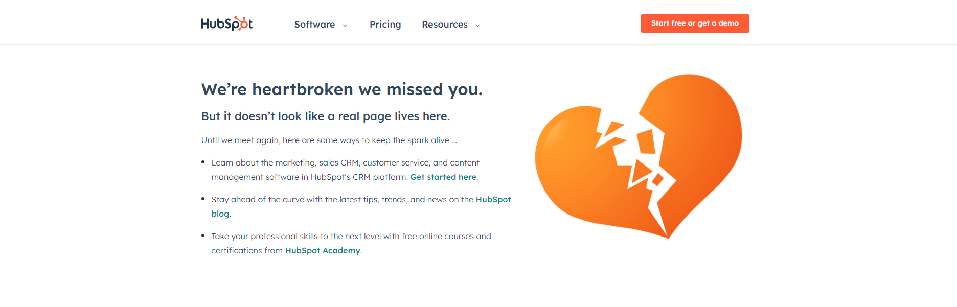 Screenshot of Hubspot 404 page
