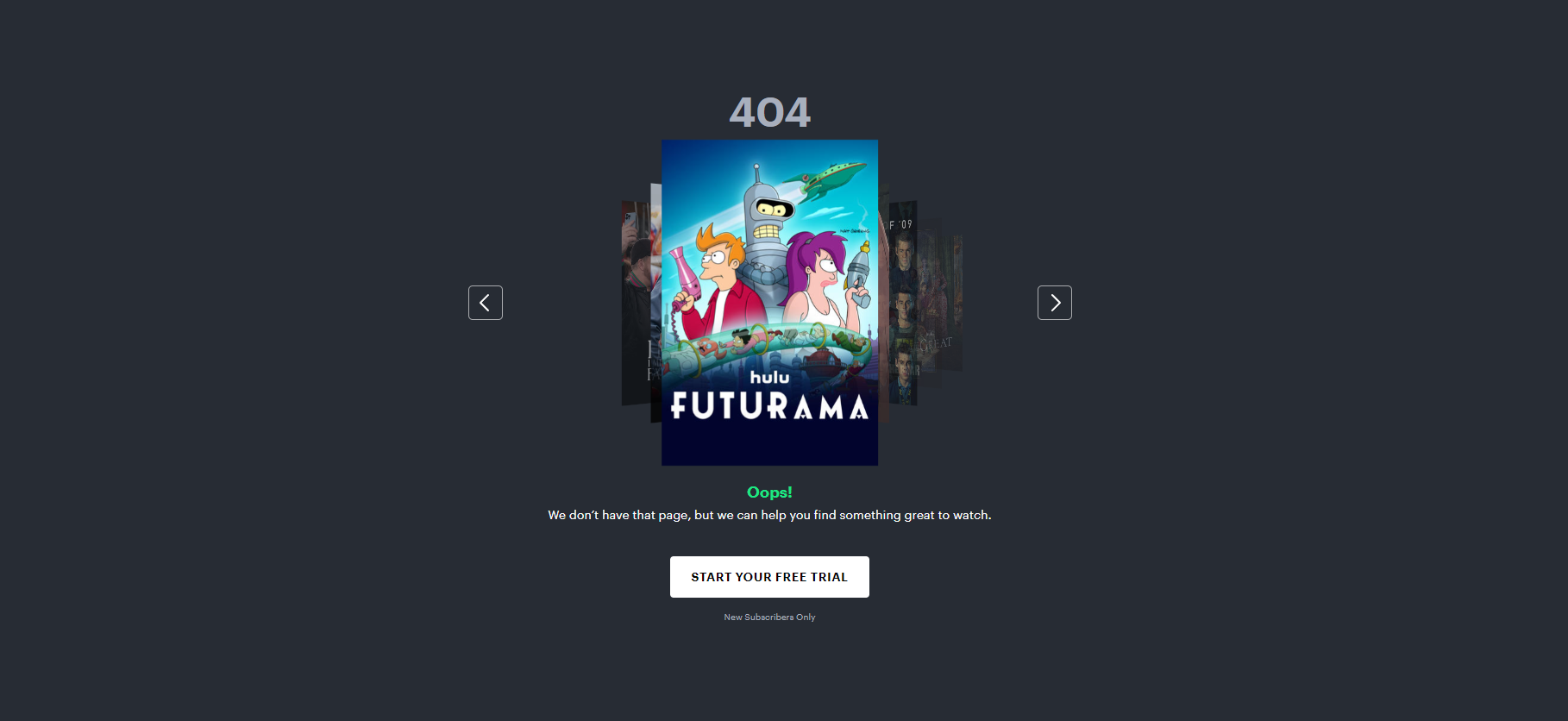 Screenshot of hulu 404 page