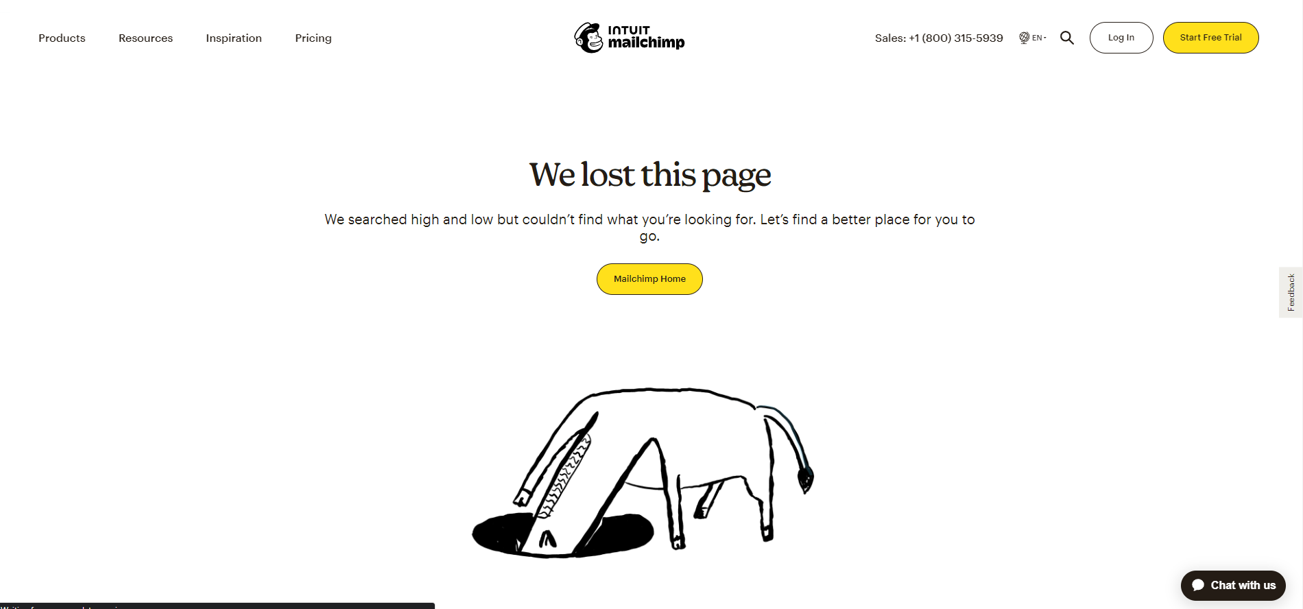 Screenshot of Mailchimp404 page