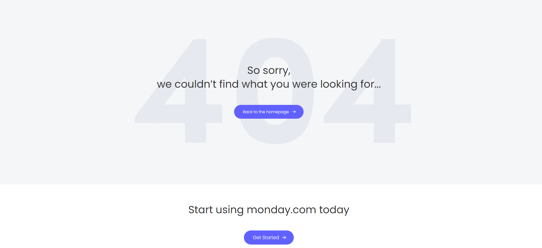 Screenshot of Monday 404 page