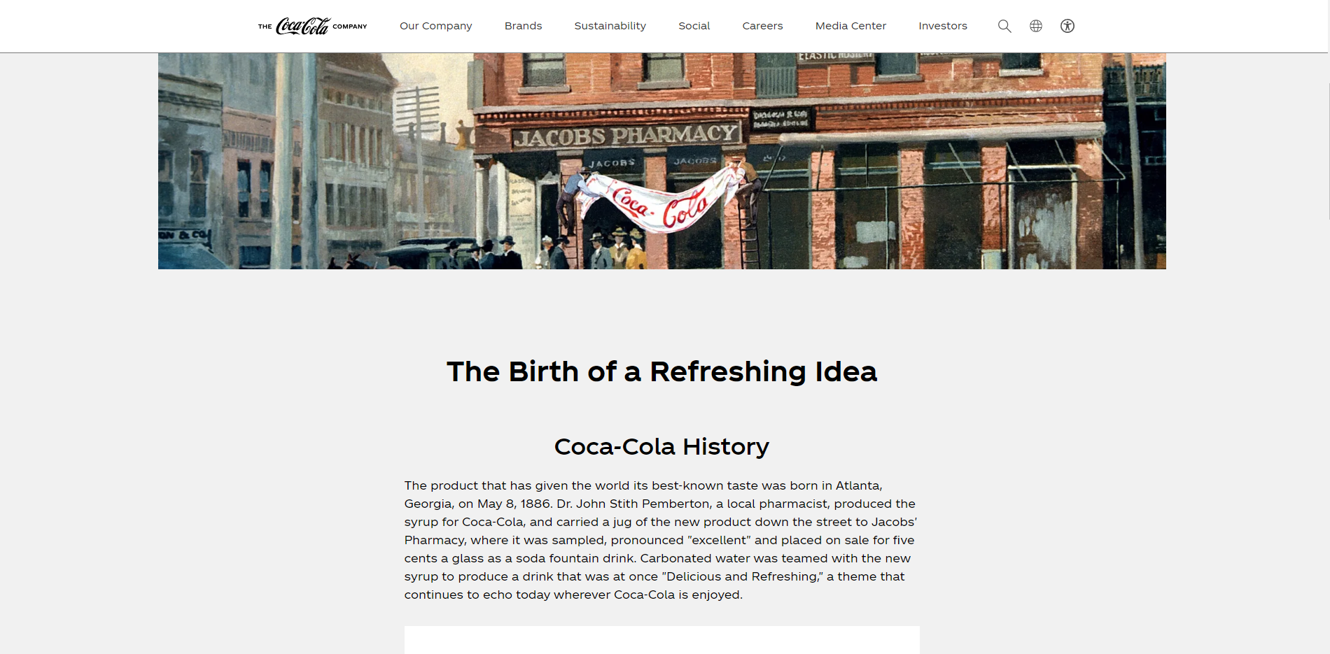 Screenshot of Coca-Cola's history