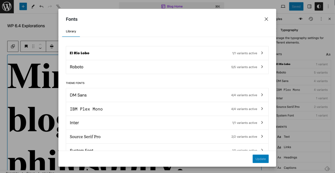 font library preview in wordpress