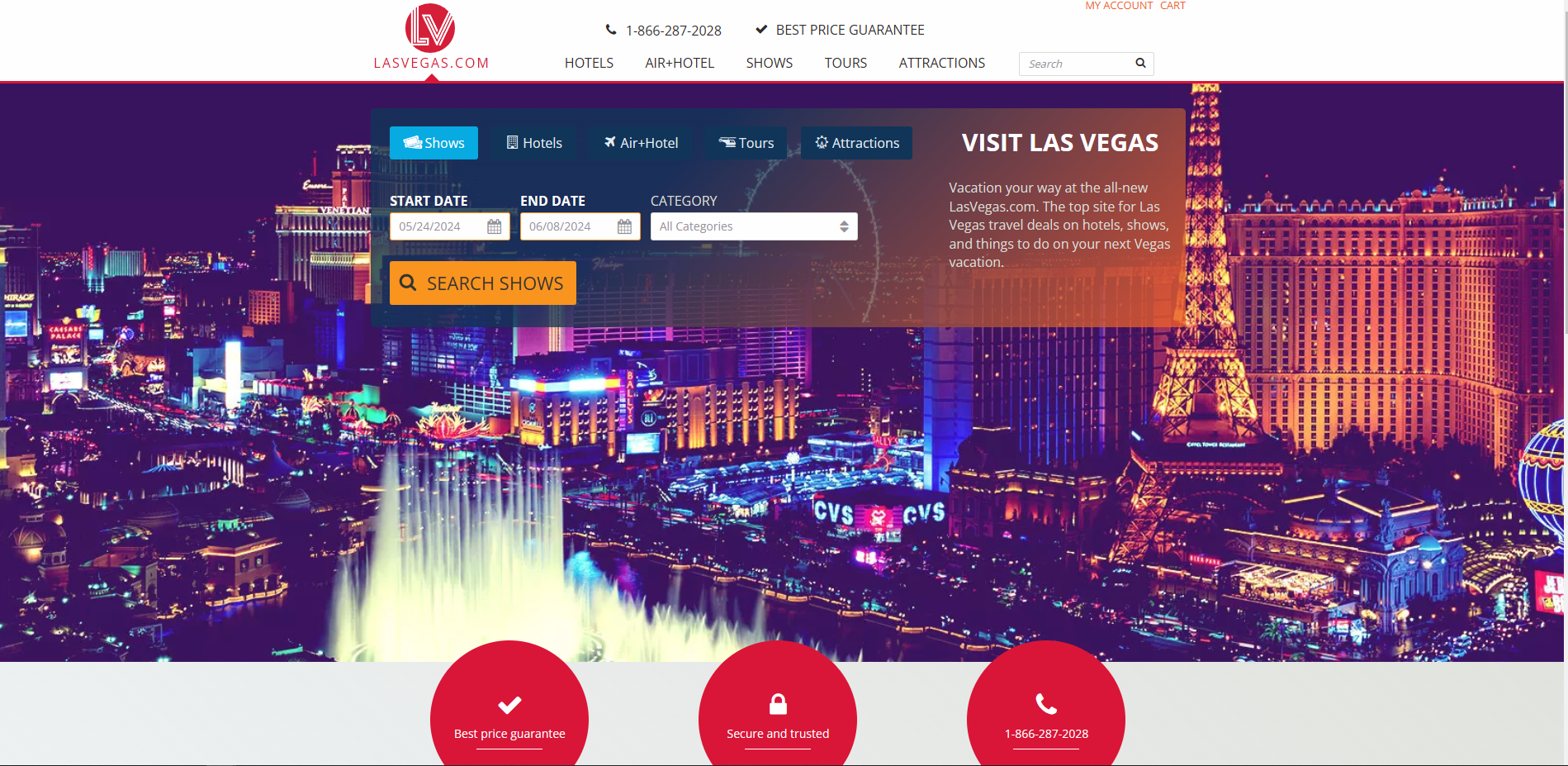 lasvegas.com homepage screenshot