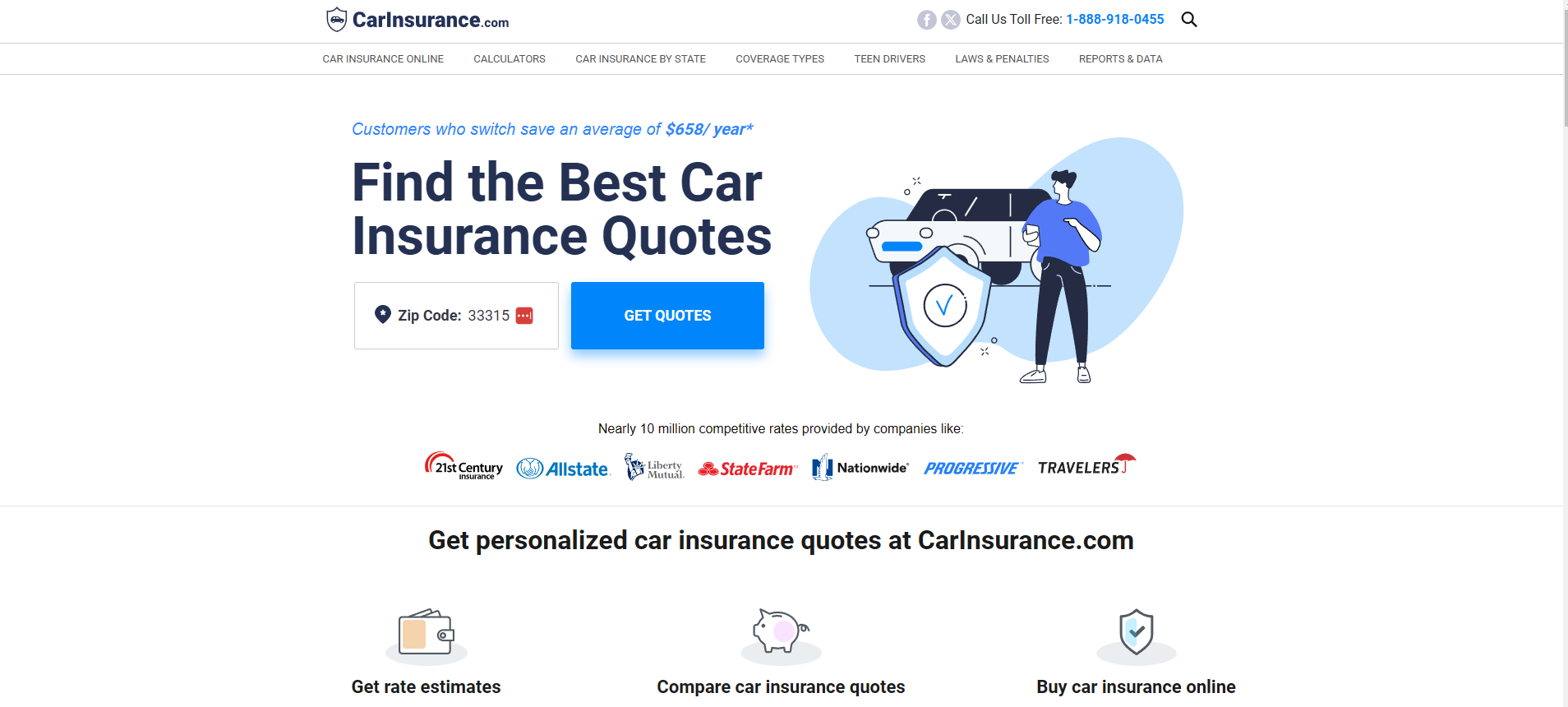 carinsurance.com homepage screenshot