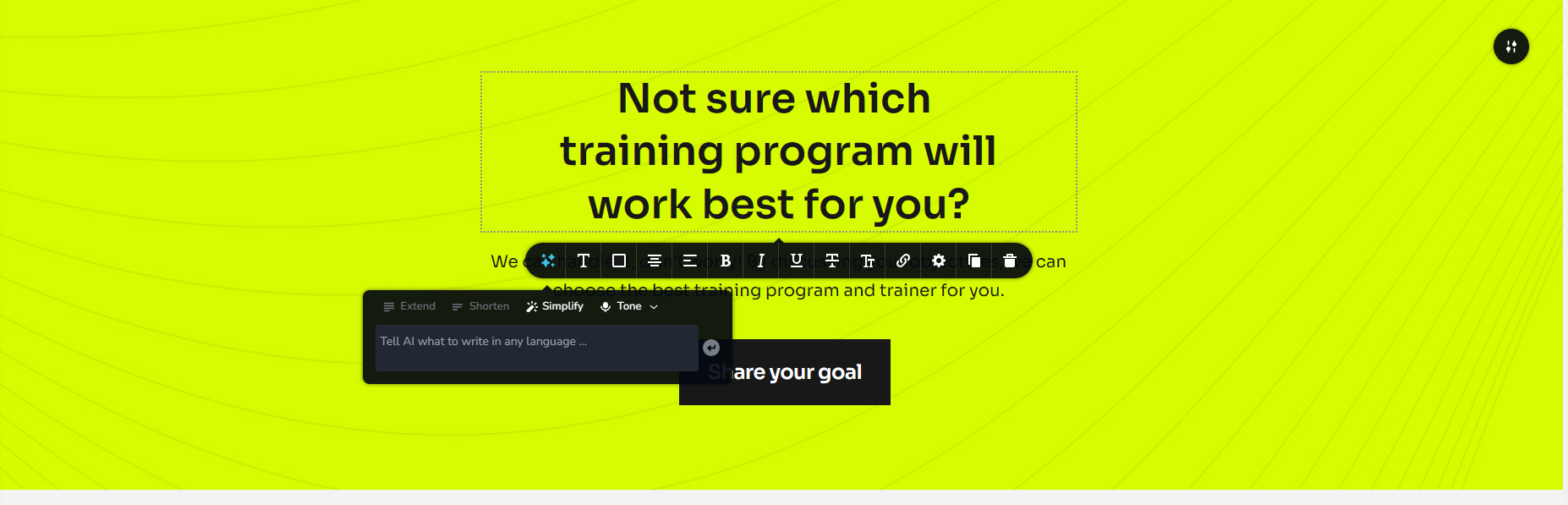 Brizy AI assistant screenshot