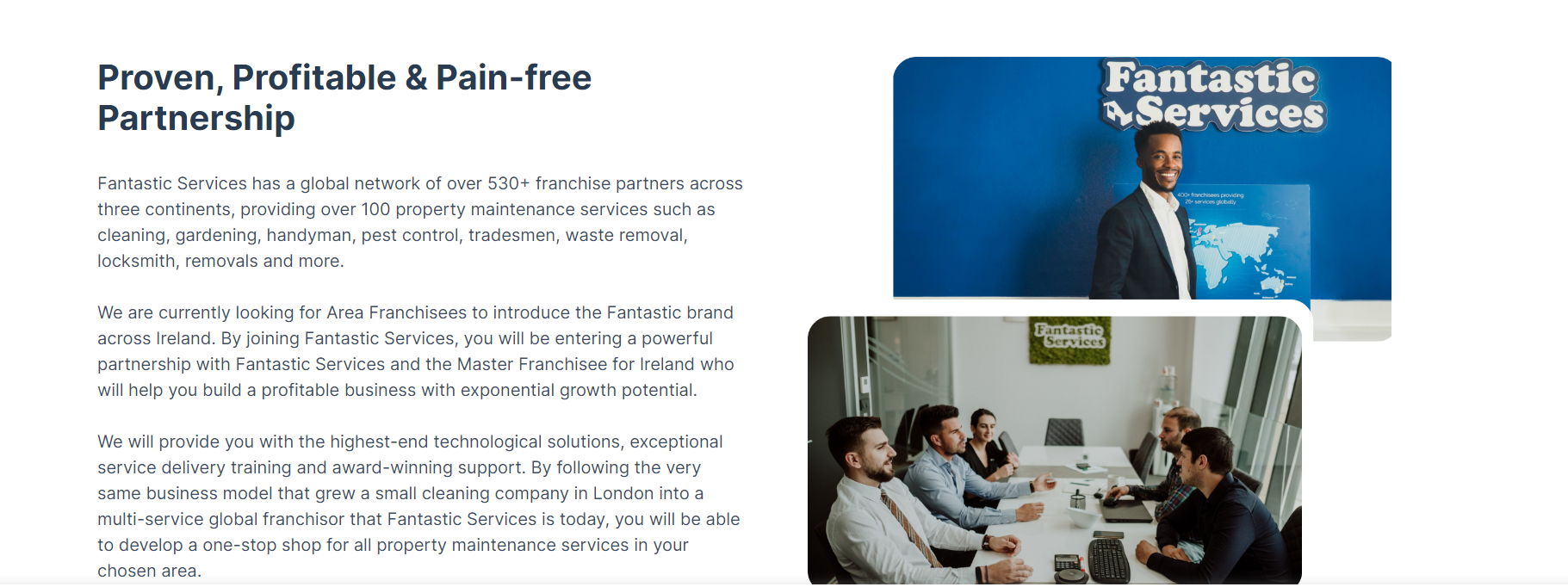 Screenshot representing Alliteration in Fantastic Services website