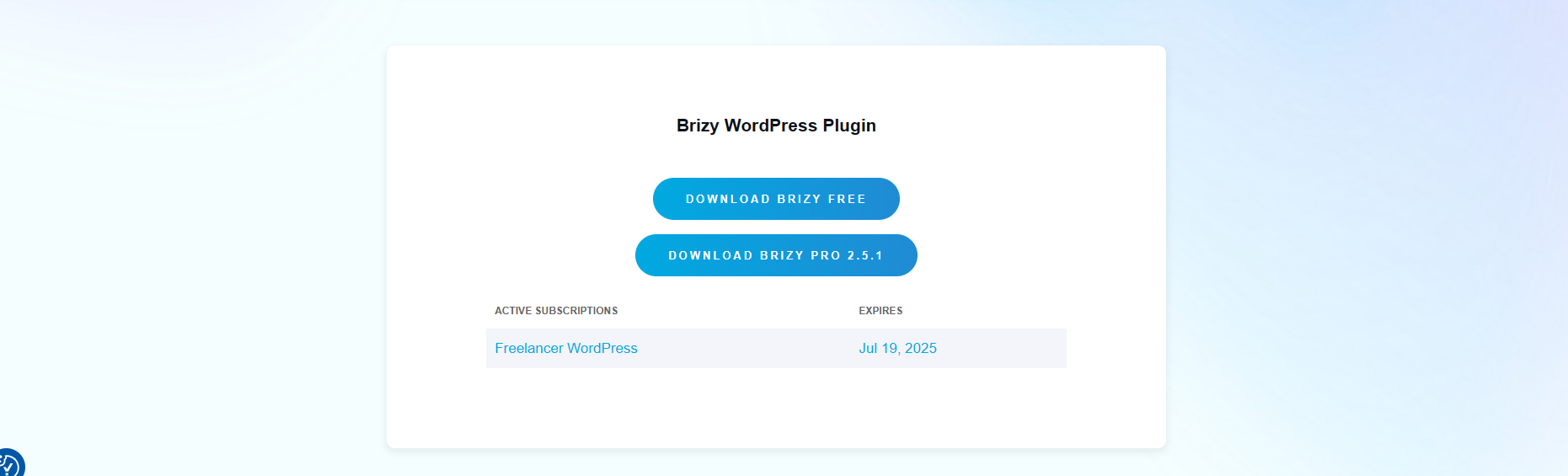 Brizy dashboard after log-in screenshot