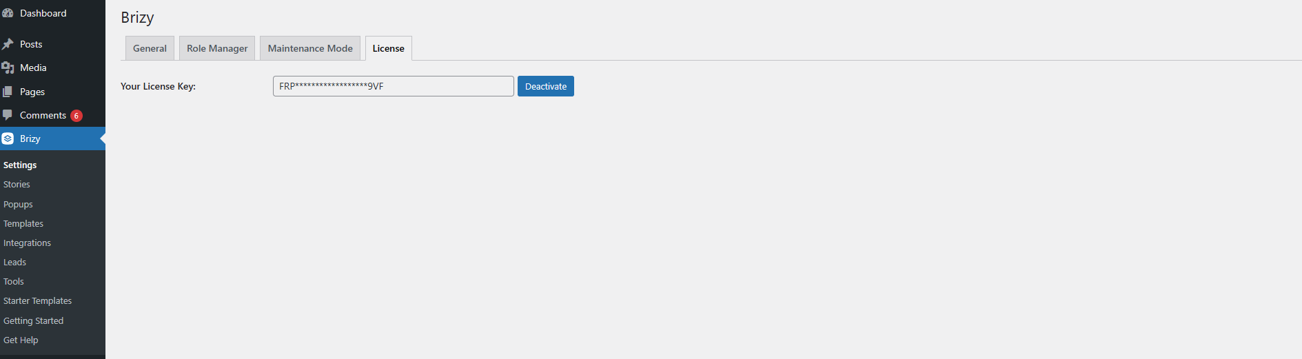 License page screenshot