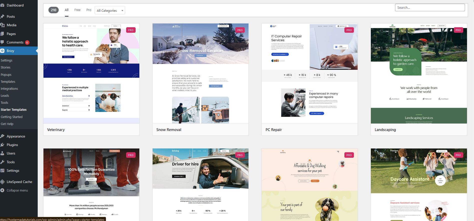 Starter Templates screenshot