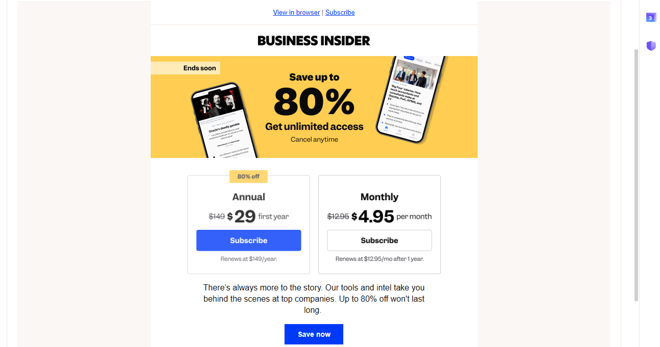 Email showcasing reversed piramid layout