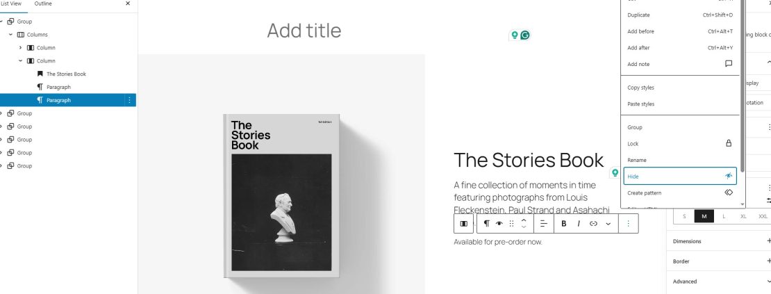 Hiding blocks in WordPress 6.9