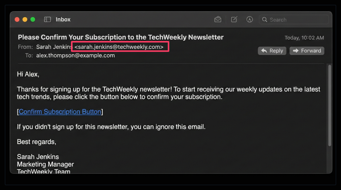 email subscription confirmation email