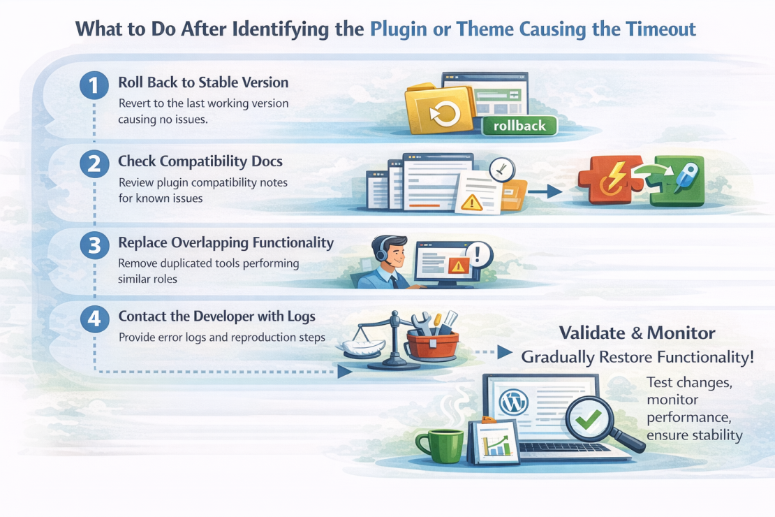 Steps of identifying plugin or Theme conflicts are causing the time out