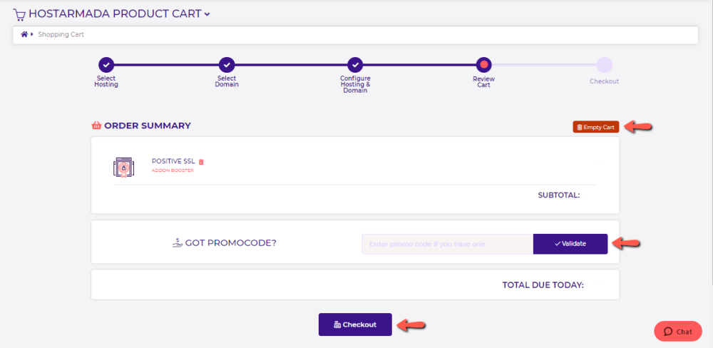 Proceed with HostArmada service purchase