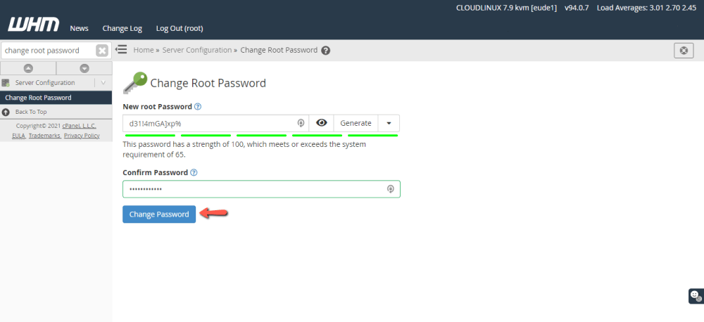 Change the WHM Root Password
