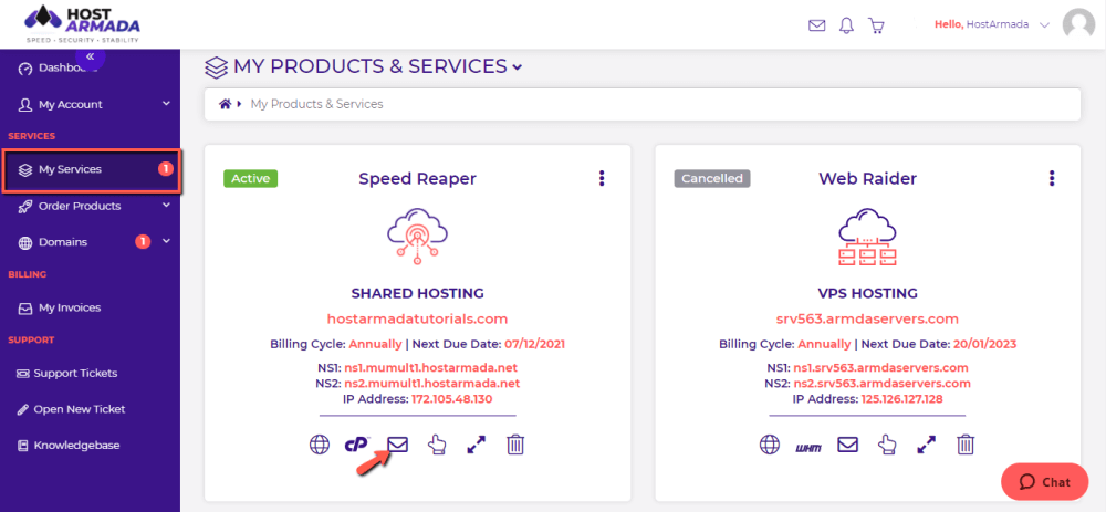 Access Webmail from the HostArmada Client Area
