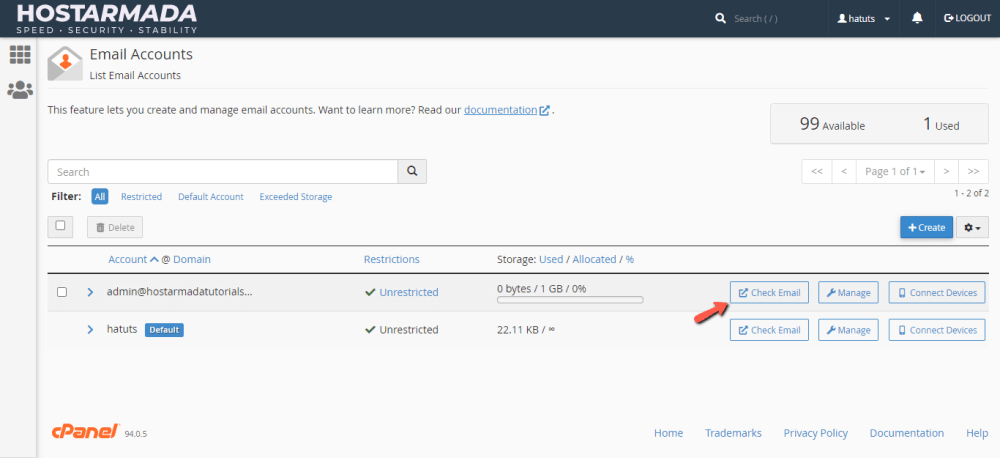 Access Webmail from cPanel
