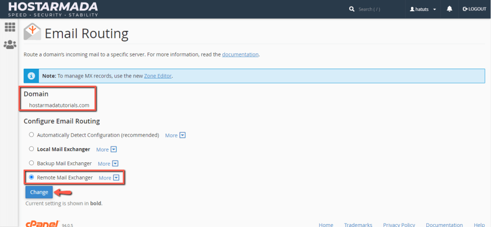 Change Email Routing to Remote Mail Exchanger
