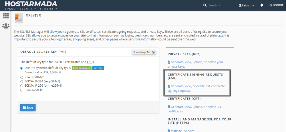Generate SSL CSR in cPanel