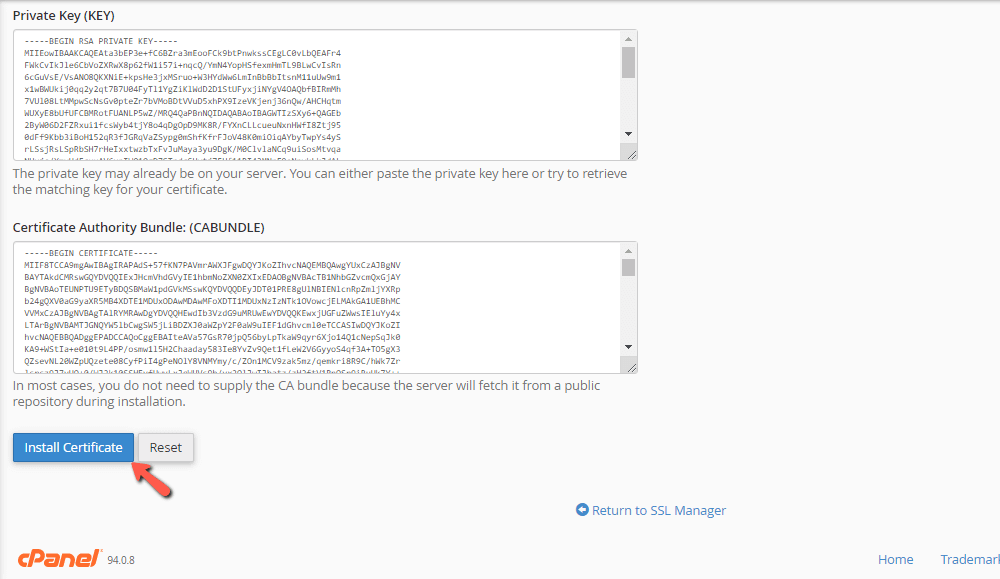 Install SSL certificate in cPanel