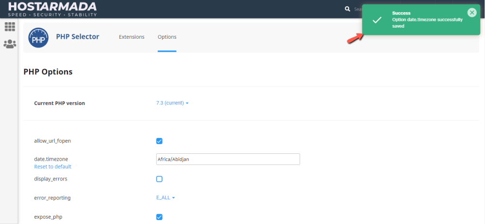 PHP date.timezone directive saved