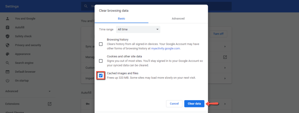Google Chrome - Clear Browser Cache