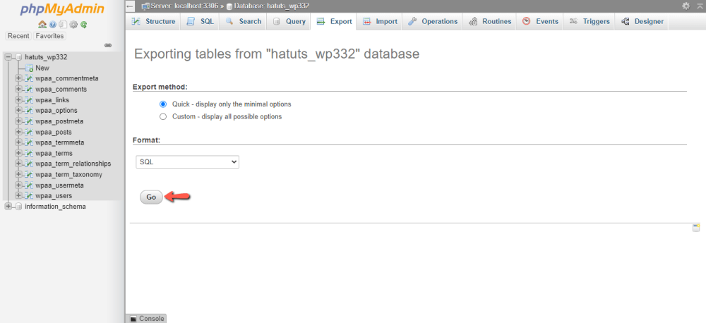 Export MySQL Database from phpMyAdmin