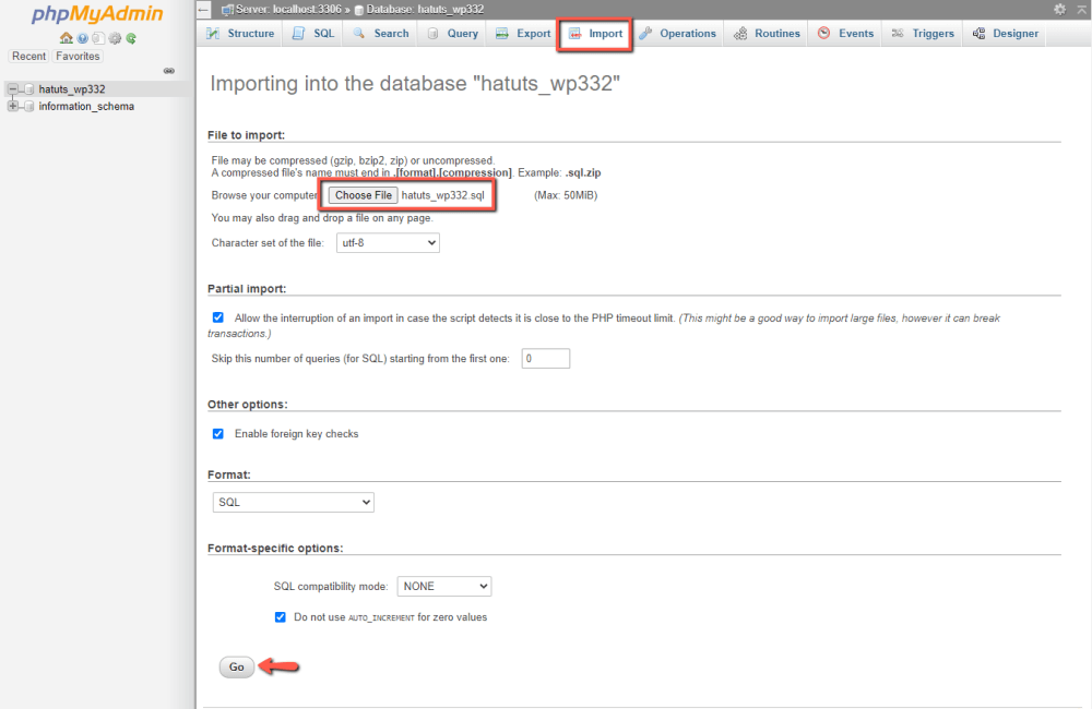 Import MySQL Database in phpMyAdmin