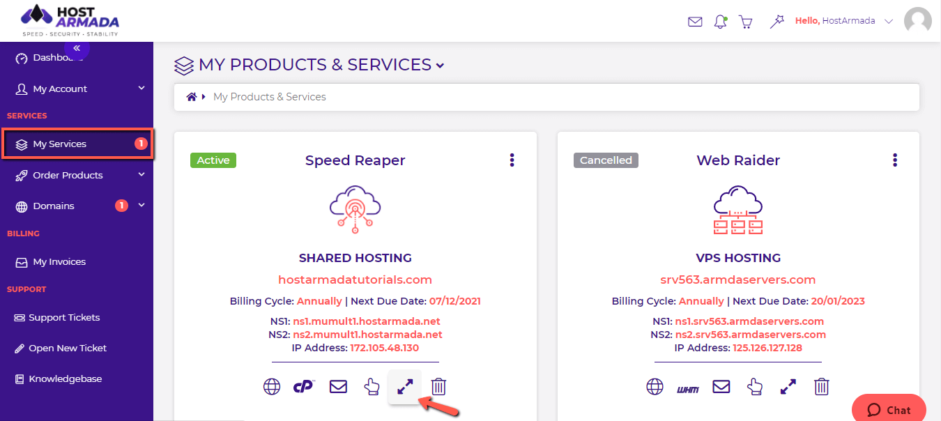 Upgrade/Downgrade HostArmada Hosting plan