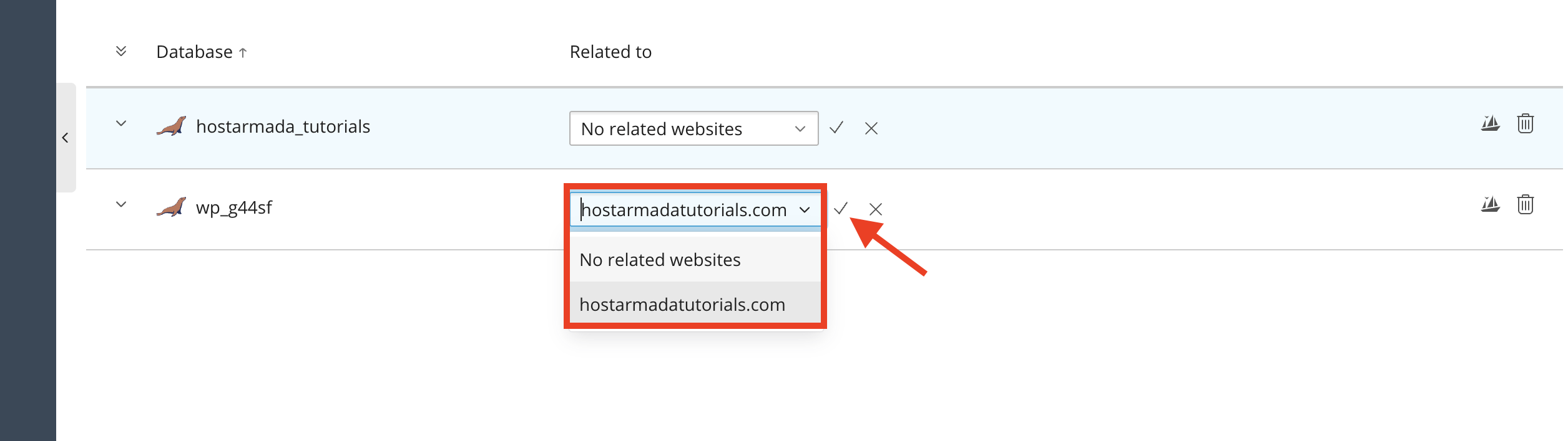 select-database-related-to