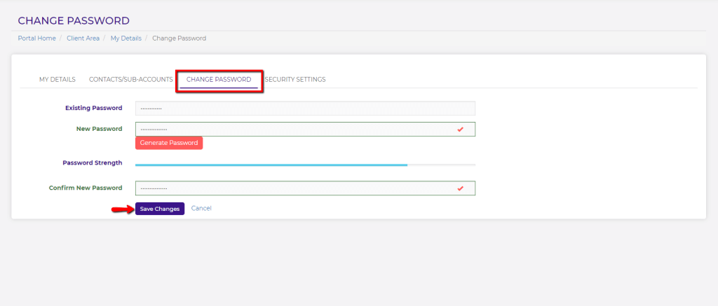 Changing Client Area password