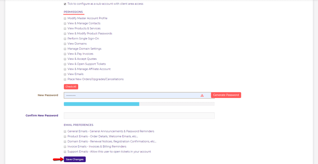 Selecting Account Permissions