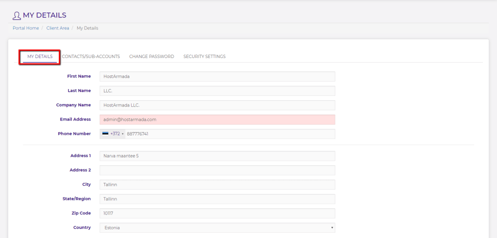 Editing Personal Information
