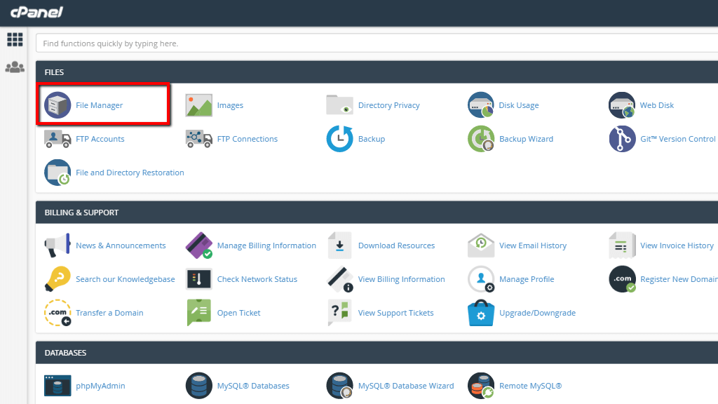 Accessing the File Manager feature