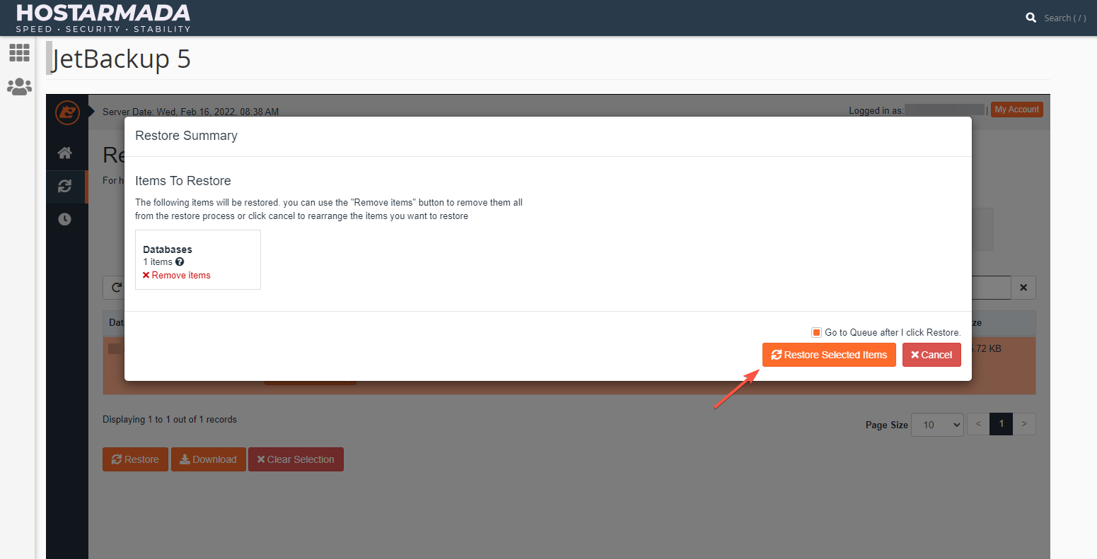 Confirming the restoration