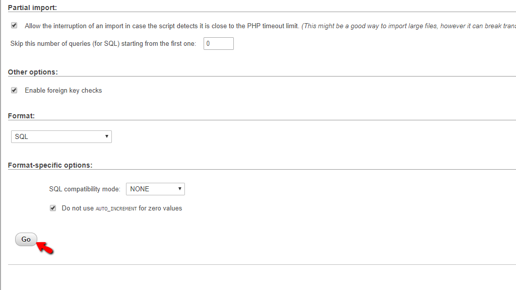 Initiate Database import
