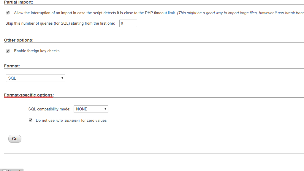 Format-specific options