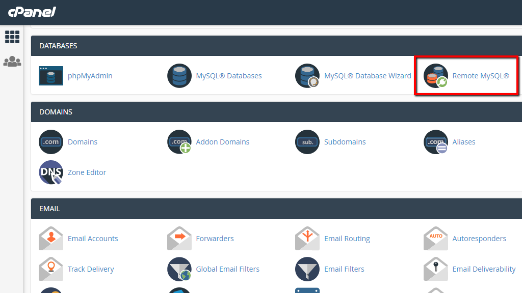 Accessing the Remote MySQL feature
