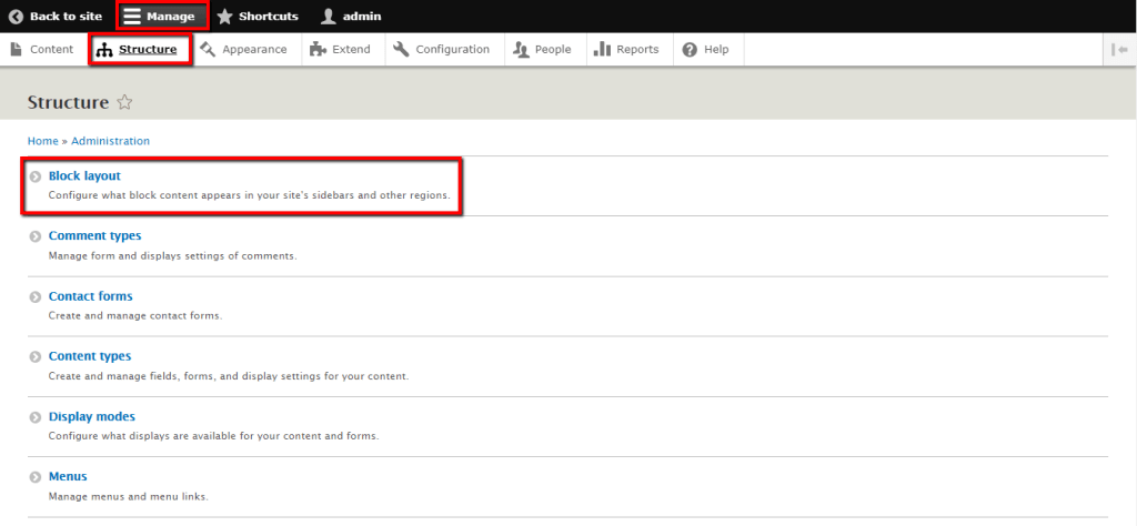 Accessing the Block layout page