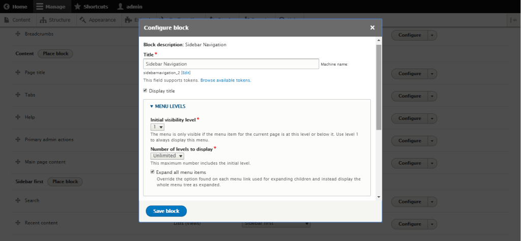 Configuring Title and Menu Levels