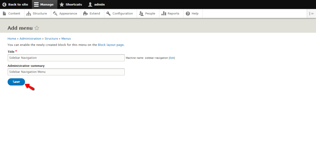 Specifying Menu Title and Administrative summary