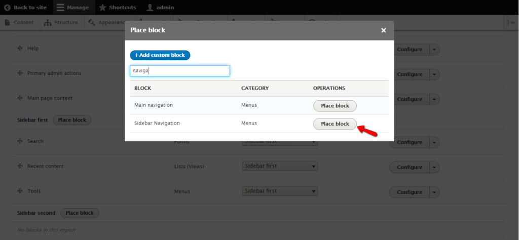 Selecting the Block to place