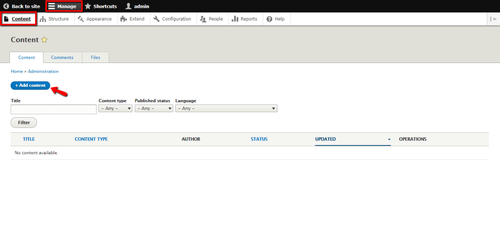 Accessing the Content page