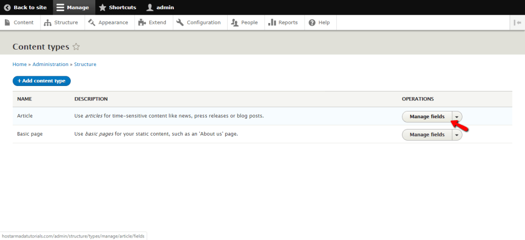 Manage fields button