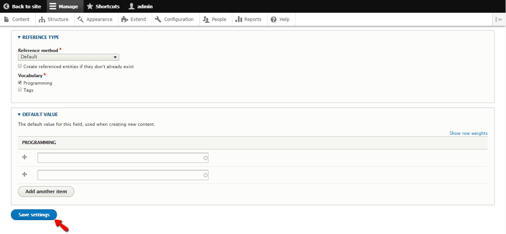 Save settings button