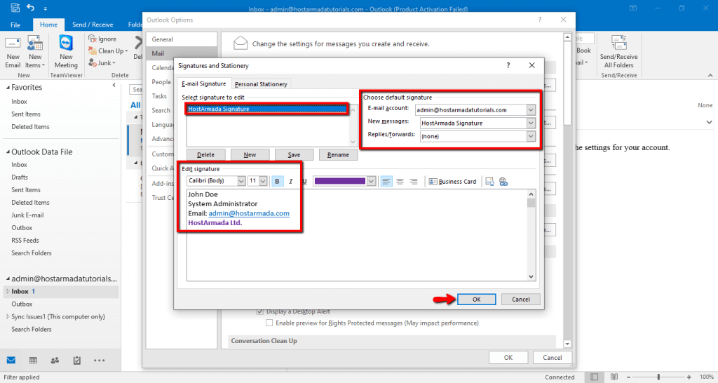 Configuring new signature
