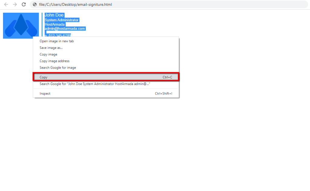 Copying HTML signature