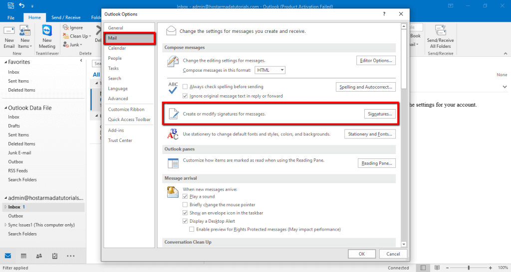 Clicking on the Signature button
